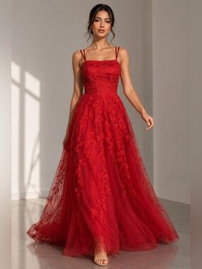 Wedding Dress VNAIX Red Lace Embroidered Tulle Ball Gown Size 6